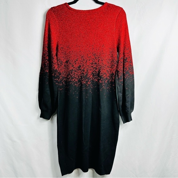 Nina Leonard Women’s Sz Small Red & Black Scoop Neck Long Sleeve Sweater Dress - Picture 3 of 9